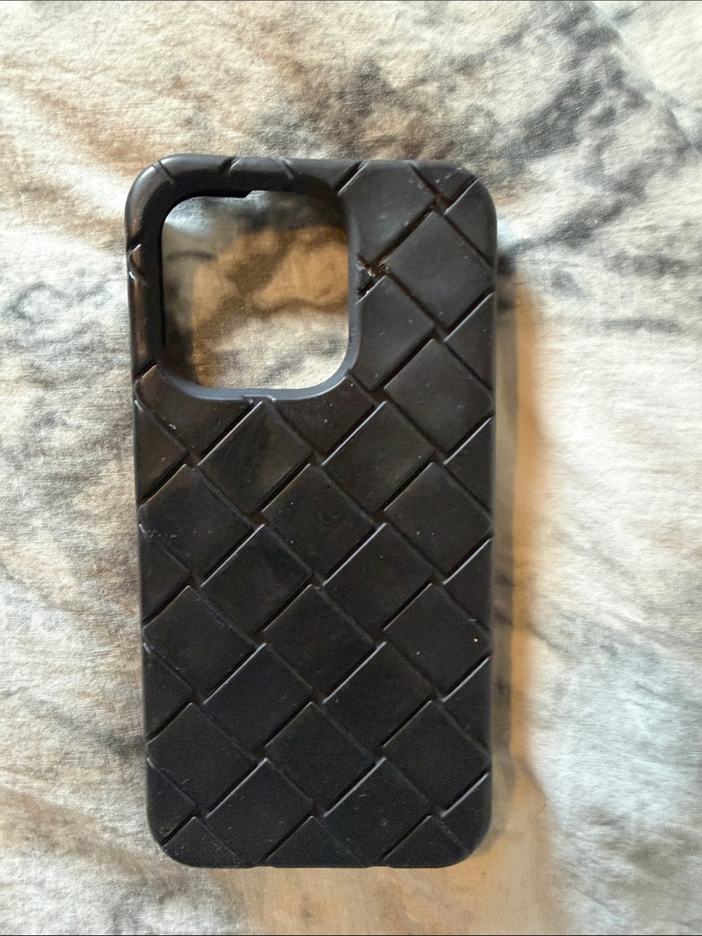 Bottega Veneta Black Woven-Pattern Phone Case
